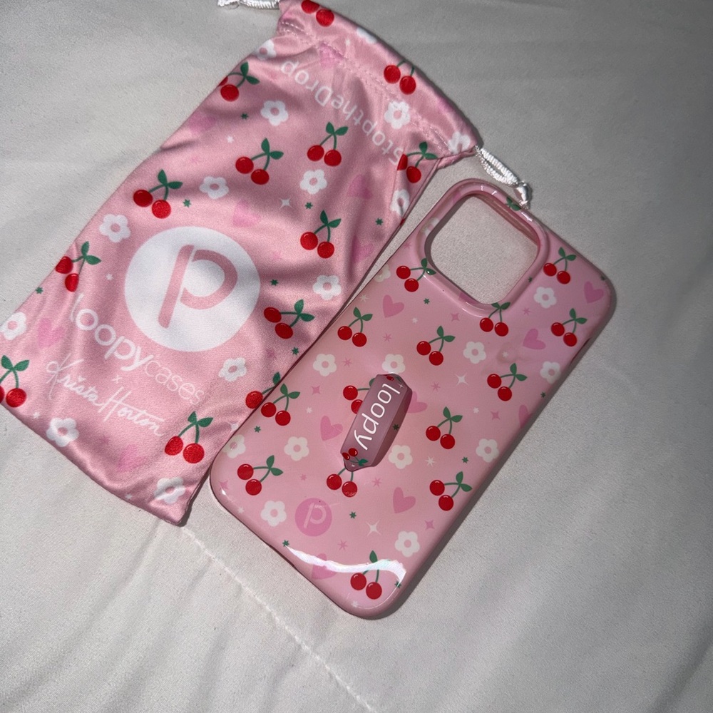Loopy Case Pink Cherry Design with Pouch